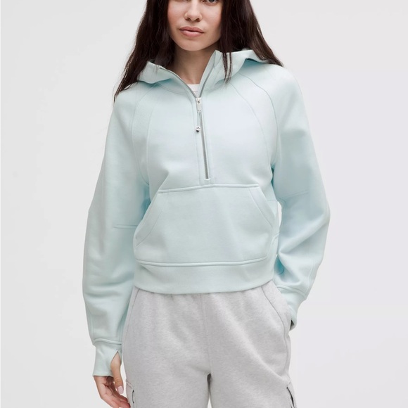 lululemon athletica Tops - LULULEMON Light Blue Cropped Half-Zip Hoodie - Women